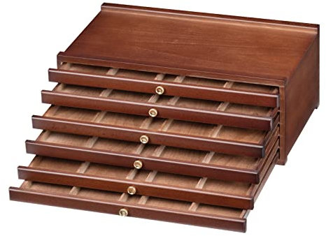 MEEDEN Caja de almacenamiento de 6 cajones de madera de haya maciza, organizador de caja de almacenamiento grande para artistas, bolígrafos, pinceles (nogal)