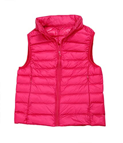 ORANDESIGNE Gilet Duvet Femme Zip Up Doudoune sans Manche Grande Taille Veste Automne Hiver Blouson Casual Compressible Manteaux sans Manche Ultra Légère Veste Manteau Gilets B Rose Rouge 3XL