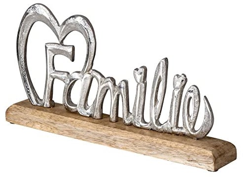levandeo Familie Schriftzug Silber L30cm Mango Holz Aufsteller Buchstaben Tischdeko Family Wohndekoration