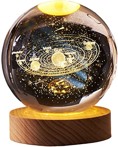 Leuchtendes Kristallkugel-Nachtlicht,3D Kristallkugel Nachtlicht Dekorlampe,USB 3D Planeten Kristallkugel Nachtlicht,leuchtende Kristallkugel-Ornament,USB Atmosphäre Lampe Nachtlicht,Mit sockel (A)