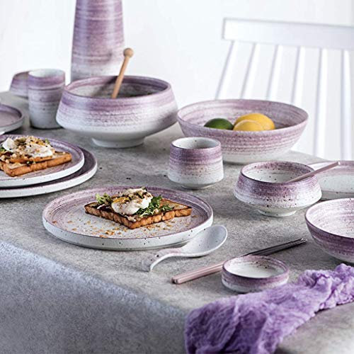 Service de Table Haut de Gamme, Service de Vaisselle en céramique, 45 pièces Ensembles d'assiettes et de Bols dégradés Violets/Service de Table en Porcelaine à Pois Glacis au sésame