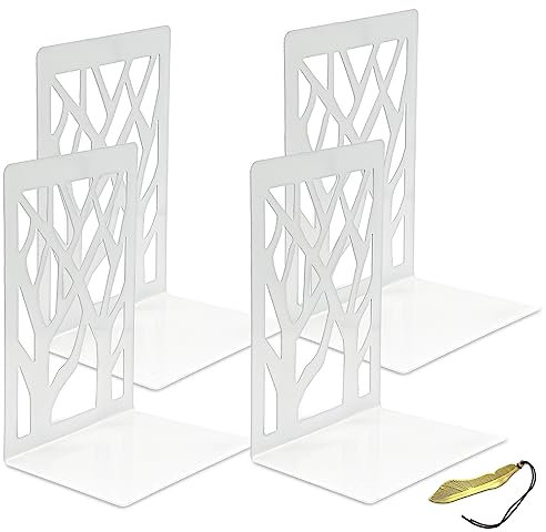 Mgood 2 Paar Buchstütze, Buchstützen Metall, Buchstützen Weiß, Bücher Halter, Bücherhalter für Regal für Bücher, DVDs,Magazine, 12X9X16cm