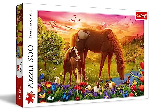 Puzzle 500 Pferde auf der Wiese, 58 x 34 cm