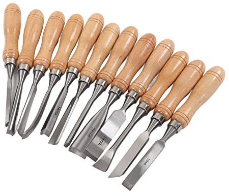 RvSky 12 Cinceles de Mano, Herramientas para Tallar, Gubias Profesionales para Carpintería, Kit de Cincel para Talla Incisiva, Hecho de Material de Haya, para Carpinter