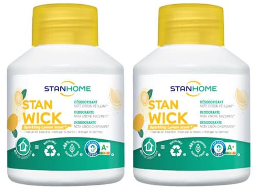 STANHOME Stan wick Ambientador atrapaolor, Aromatiza y refresca el Hogar - Fragancias: Limón, Oceáno, Floral, Montaña (Limón Chispeante, 2x250ml)