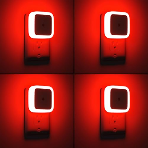 Sujeet - Luz nocturna roja, luces nocturnas, enchufe en la pared, paquete de 4 unidades, luz nocturna enchufable, luz nocturna nocturna de anochecer a amanecer, luz nocturna LED para recámara de