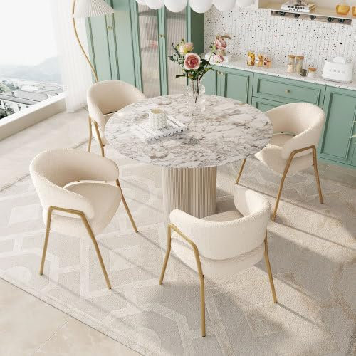 Dolamaní Sessel 4er Set Fur Esszimmer und Wohnzimmer, Lamm Samt Spraygold Polsterstühle, Moderner Wohnzimmer Stühle mit Goldene Beine (4, Beige)