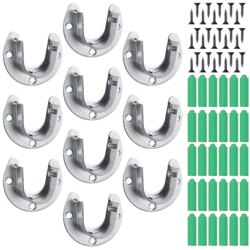 LDHHYH 10PCS Wardrobe Pole Brackets, 28MM Stainless Steel Closet Pole Sockets, U Shaped Flange Rod Holder with Screws, Closet Rod Bracket End Supports