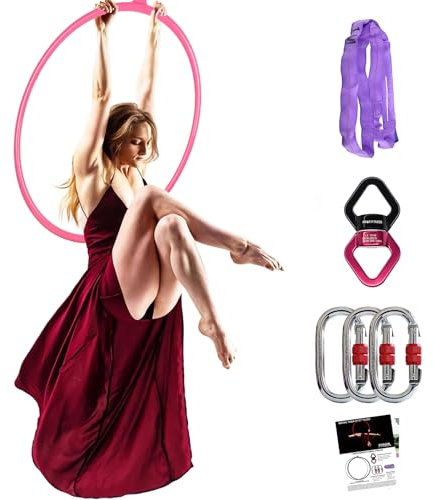 Premium Aerial Hoop Set-Hochwertig lackierter Aerial Lyra Hoop - Vollständig auf Stärke getesteter 200KG/500LBS Einzelpunkt-Aerial Dance Circus Ring für Yoga, Akrobatik und Gymnastik (Rosa, 90#25)