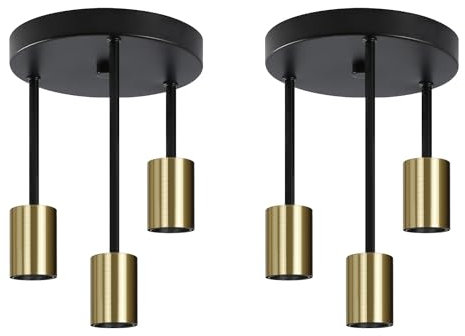 CBJKTX 2er Deckenleuchte Hängend Gold3 Flammig Deckenstrahler I Vintage Deckenlampe E27 Schwarz-Gold mit 3 Spots Kronleuchter Industrial Modern Deckenspots für Esszimmer Küche Flur Wohnzimmer Bar