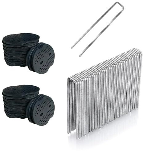 FINEVERNEK 40 Piquets de Jardin avec 40 Rondelles, Piquets de Fixation en Acier, Piquets de Fixation de Jardin pour Toile de Paillage, Agrafes de Fixation pour Toile de Paillage (150 mm/Ø 3 mm)