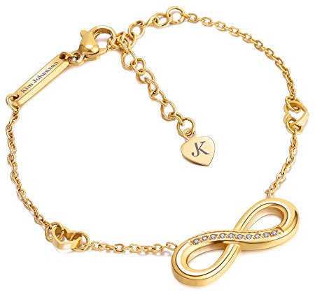 KIM JOHANSON® Edelstahl Damen Armband *Eternal Love* in Gold | Armkette mit Infinity- und Herzanhänger | Wasserfest | Frauen Boho Schmuck | Unendlichkeit | Verstellbare Länge inkl. Schmuckbeutel
