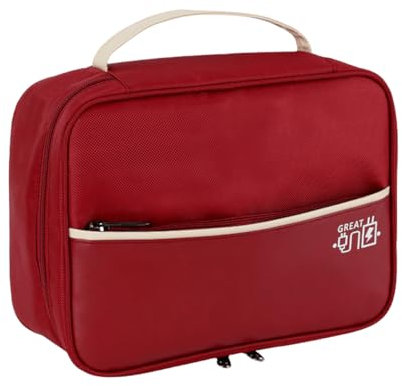 FAVORTALK Travel Cable Organiser Double Layer Electronic Accessories Storage Bag with Removable Bulkhead Universal Carry Travel Gadget Bag for Power Bank,USB, Charger Hard Disk, Wine Red 1 B21512