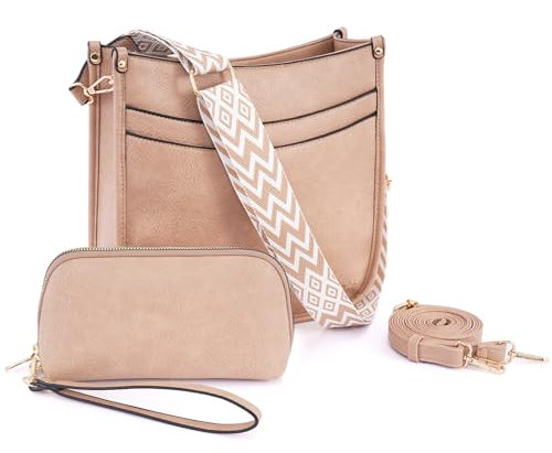 PS PETITE SIMONE Umhängetasche Damen Crossbody Bag mit Clutche Handtasche Beige für Tägliches Arbeiten Einkaufen Handy Schultertasche für Frauen Zwei Verstellbar Schultergurten Ausgestattet Doris
