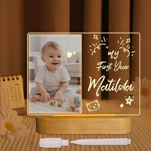 LED Notiztafel Nachtlicht, CooPark Personalisierte Bilderrahmen Lampe aus Acryl mit Löschbarer Stift, DIY Schreiben Abwischbare Nachrichtentafel Schlafzimmer Büro Dekor, Kindertag Geschenk für Kinder
