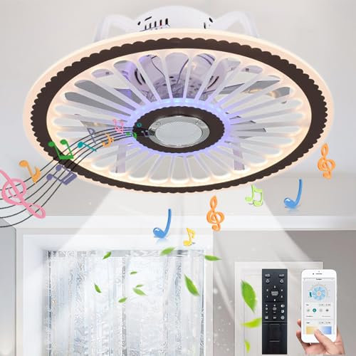 Ventilador de Techo con Luz y Mando a Distancia Silencioso Luce de Ventiladore Regulable Luce de Ventiladore Luz de Techo con Altavoz Bluetooth para Dormitorio Salon Cocina Habitación Infantil