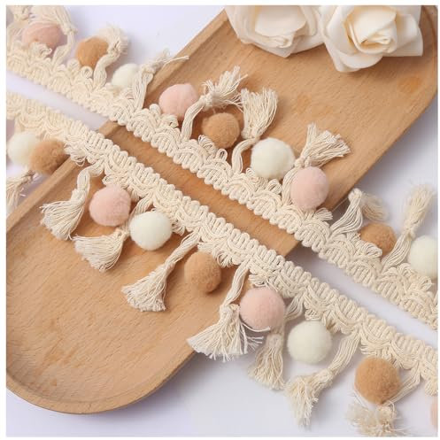 Wisafory 5 Meter Pompon Borte Fransenband Bommelborte Fransen Quasten Trim Bommelband Pompon Ball Fransenbesatz Band Pomponborte Pompoms Zierborrte Pomponband Zubehör für DIY Handwerk