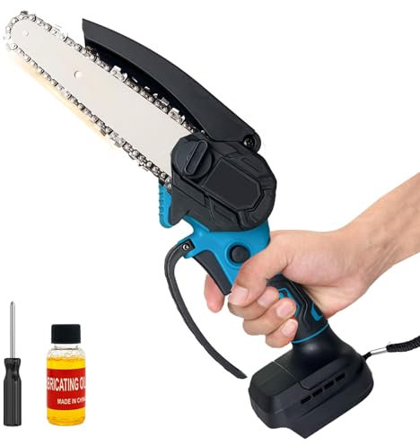 Akku Kettensäge, 6 Zoll Mini Kettensäge Kompatibel mit Makita 18V Batterie, Werkzeuglose Kettenspannung und Automatische Kettenschmierung, Akkustand-Anzeige, Tragbar Motorsäge, ohne Batterie