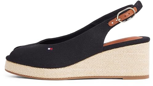 Tommy Hilfiger Donna Espadrillas Wedge Flag Mid Slingback Fibbia Regolabile, Nero (Black), 36