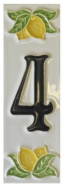 Italienische handbemalte Keramik-Zahlenfliesen, 10 x 3,3 cm, mit Rahmen (Nummer 4)