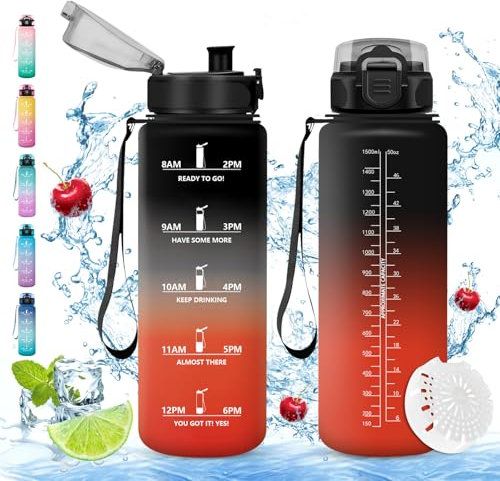 Vikaster Botella de Agua 1500ml, Sin BPA, Con Filtro, Reutilizable para Deporte, Running, Gimnasio, Bicicleta