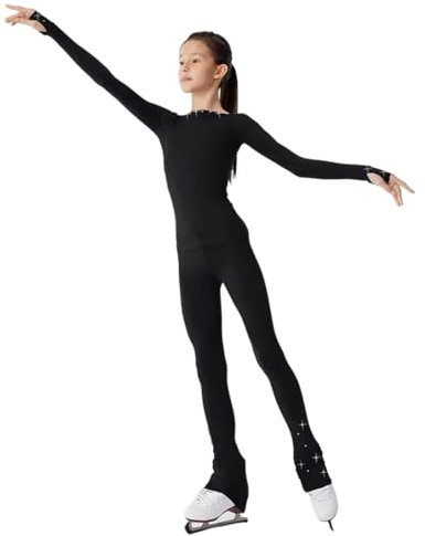 LIUHUO Eiskunstlauf-Anzug, Hose, Jacken, Mädchen, Damen, bequeme Trainingskleidung, Schwarz, Schwarz, Medium