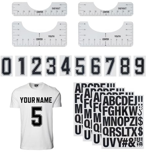 Iron On Letters for Clothing - 124 Pieces Heat Transfer Letters Number with 4 Rulers, Iron On Vinyl Alphabets Sticker Patches for Fabric Clothes T Shirts Sport Jersey, DIY Printing Craft Decorations