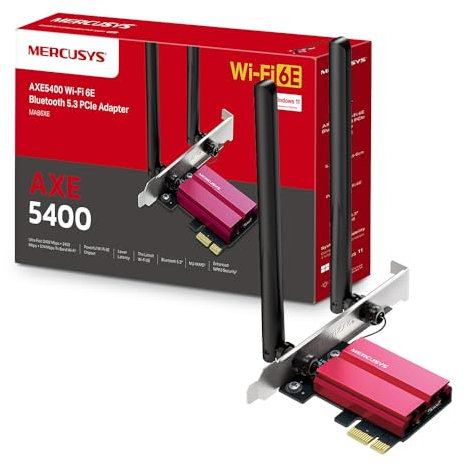 Mercusys TP-Link MA86XE V2 PCIe Adattatore AXE5400Mbps Wi-Fi 6E Bluetooth 5.3, Chipset Intel Wi-Fi 6E, WPA3, MU-MIMO, OFDMA, Scheda WiFi PC Fisso, Velocità Tri-Band, Supporta Windows 10, 11