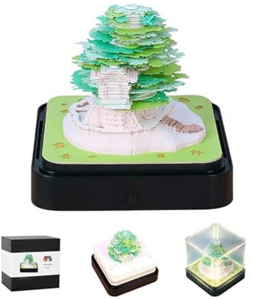 Hoepavy Calendrier 2025, calendrier de bureau, blocs artistiques, calendrier panoramique 3D en forme de cabane dans les arbres, calendrier déchiré à la main gravé au laser pour notes, ornements