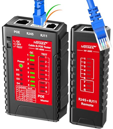 NF-468S Network Cable Tester Ethernet Tester Multi-Function LAN Tester for POE/RJ45 RJ11 RJ12 Cat5 Cat5e Cat6 Cat6a Phone Line Cat3 UTP/STP Cable Connection Mapper Network Tool (Professional-Red)