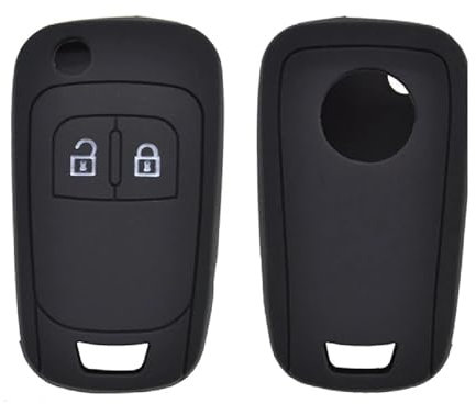 XEBRAD 2 Buttons Silicone Key Cover Car Key Case, for Opel, for Vauxhall, Insignia, Astra J, Zafira, Corsa D E, Mokka A, Meriva, Karl, Cascada, Adam car key shell(Black)