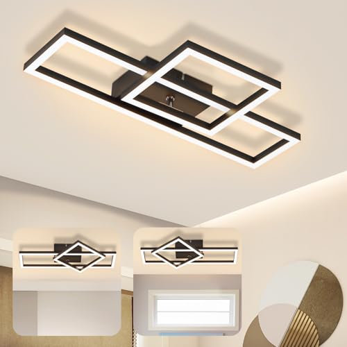 Homefire Deckenlampe LED Deckenleuchte Küche - 20W Schwarz Küchenlampe Schwenkbar Modern Design 3000K Warmweiß Schlafzimmerlampe Eckig Deckenbeleuchtung für Flur Büro Wohnzimmer Esszimmer