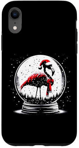 Coque pour iPhone XR Boule de neige de Noël flamant rose – Père Noël amateur de Noël vintage