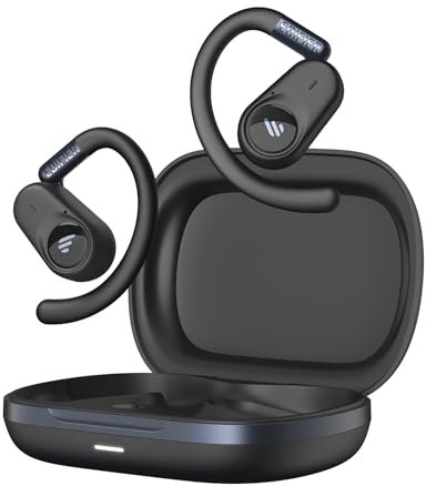 Edifier A6 Open-Ear Kopfhörer, Bluetooth 5.4 Wireless Earbuds, LDAC Hi-Res Audio, AI Clear Calls, Verstellbare Ohrhaken, 40H Spielzeit, Schnellladen, Mehrpunktanschluss, IP55, Schwarz