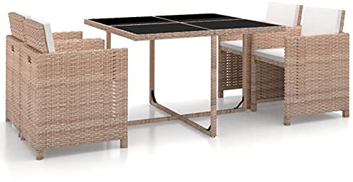 Sufrk 5-TLG. Garten-Essgruppe mit Auflagen Poly Rattan Beige GartenmöBel Set GüNstig Sofa-Set FüR DraußEn