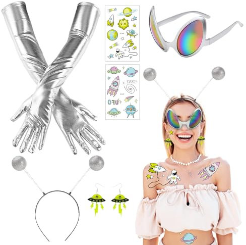 NebulaGlam 6 Stück Alien Kostüm Zubehör Set Damen Erwachsen, Alien Rave Outfit Zubehör, Karneval Zubehör Set Damen Karneval Fasching Kostüm