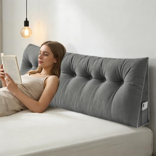 Lesekissen, dreieckig, Kopfteil, langes Kissen für Sofa, Bettrahmen, Keilkissen zum Lesen, Entspannen, Lesekissen, dreieckig, 200 x 50 x 20 cm, dunkelgrau