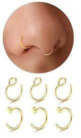 Diamday 6Stück Nasenpiercing Fake Nasenring Lippe Ring Set Chirurgenstahl Fake Piercing Nase Hoop Fake Septum No-Piercing Ohr Bauch gefälschte Körperschmuck 22G/20G/18G 6-8mm