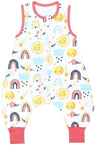 TupTam Sommerschlafsack Baby mit Füßen – Leichter Schlafsack Baby Sommer 0.5 TOG, OEKO-TEX, Farbe: Regenbogen Sonne Mond Blume Sternschnuppe, Größe: 92-98