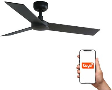 FARO Rudder Small 3 Blade Ceiling Fan Matt Black, Walnut Tuya Smart System