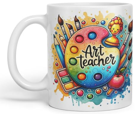 Vixar Art Teacher Mug Thank You, End of School Gift Ceramic Coloured Mug Cup for Tea Coffee Hot Brew 330ml 11Oz Gift (White)