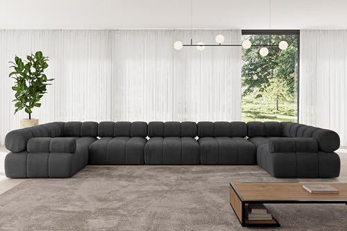 ALTDECOR Modulares Sofa Ecksofa in U-Form Corner modular Sofa Eckcouch Couch Wohnlandschaft Cauchsofa Polstersofa Birno-U3-475x190x70 cm Schwarz