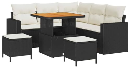vidaXL Garten-Sofa-Set 8 pcs Schwarz und Creme 80 x 80 x 71 cm, Garten und Terrasse, modernes Außen-Sofa-Set, abnehmbare Kissen, UV-beständige Materialien, Lounge-Sitzgruppe