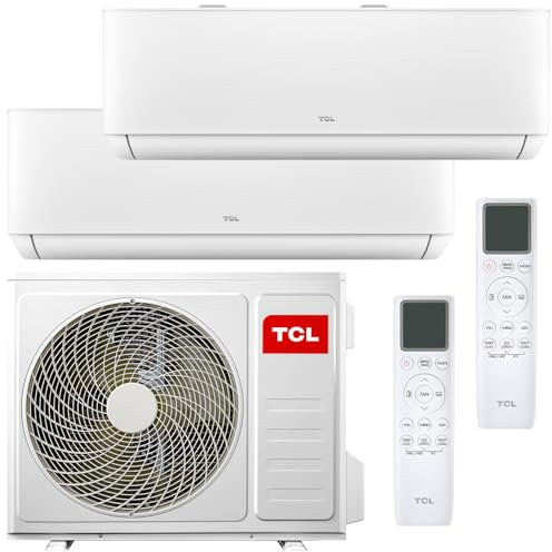 TCL Multisplit Klimaanlage Wandgerät 2 x 3,4 kW 12000 BTU Inneneinheit + 27000 BTU Außeneinheit App + Fernbedienung für Räume bis zu je 45m²