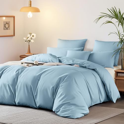 Boqingzhu Mako Satin Bettwäsche 135x200 cm Baumwolle Blau Hellblau Luxus Weich Seidig Ägyptische Baumwolle Bettwaren & Bettwäsche Set Bettbezug und Kissenbezug mit Reißverschluss