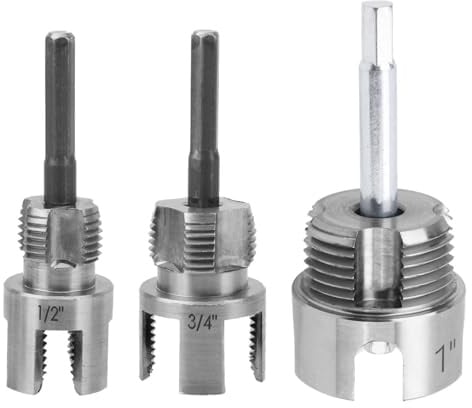 3 Pezzi di Utensili per Filettatura Tubi, Tagliafili Interno ed Esterno Integrato a Doppia Funzione per Tubi in PVC/Plastica da 1/2 3/4 e 1 Compatibili con Trapani Elettrici