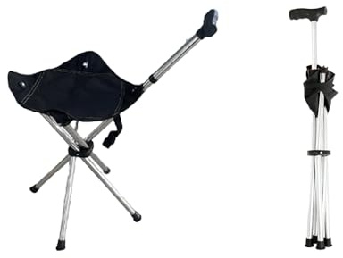 Nomadnia 4-Leg Travel Stools for Adults, Lightweight Walking Stick, Black