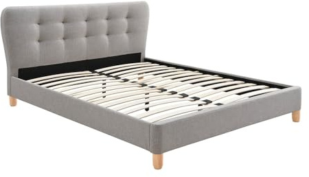 Vente-unique-Polsterbett - 140 x 190 cm - Stoff - Grau - Elide