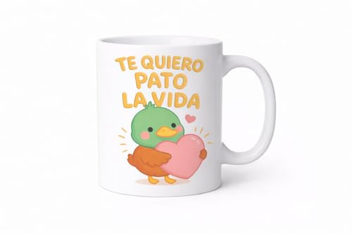 Taza de Cerámica con Frase Divertida y Diseño Kawaii – 325 ml – Regalo Original para Pareja, Amigos o Familia – Ideal para Café o Té (Pato – Te quiero pato la vida)