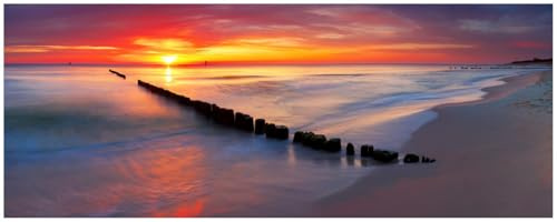Wallario Küchenrückwand selbstklebend 115 x 50 cm, Motiv: Farbenspiel im Himmel - Sonnenuntergang am Strand | Spritzschutz abwischbar & pflegeleicht
